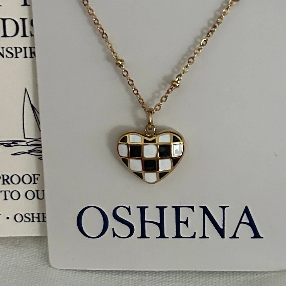 Oshena Designer‎ Beachwear Gold and Black check Heart Necklace